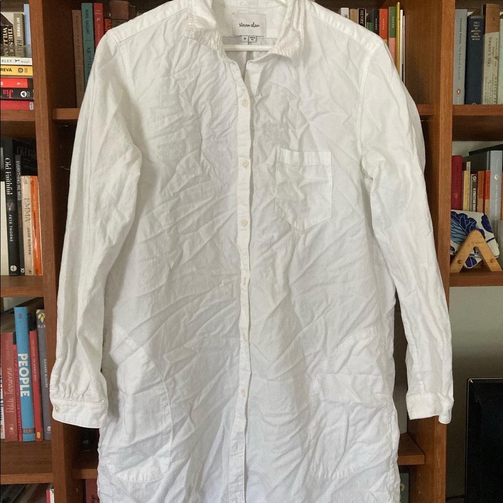 Steven Alan Shirt dress, size M. White 100% cotton, Made in USA.